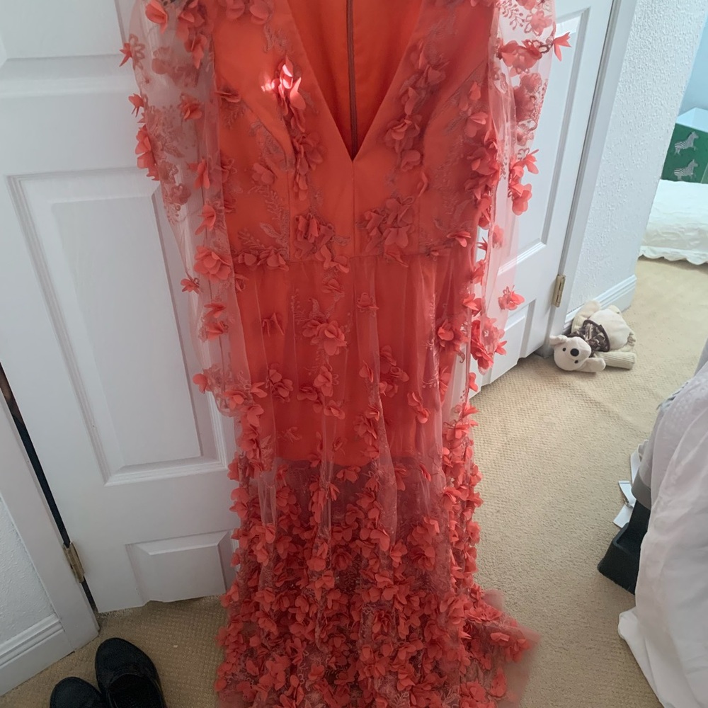 Elegant Floral Embellished Dress - Orange